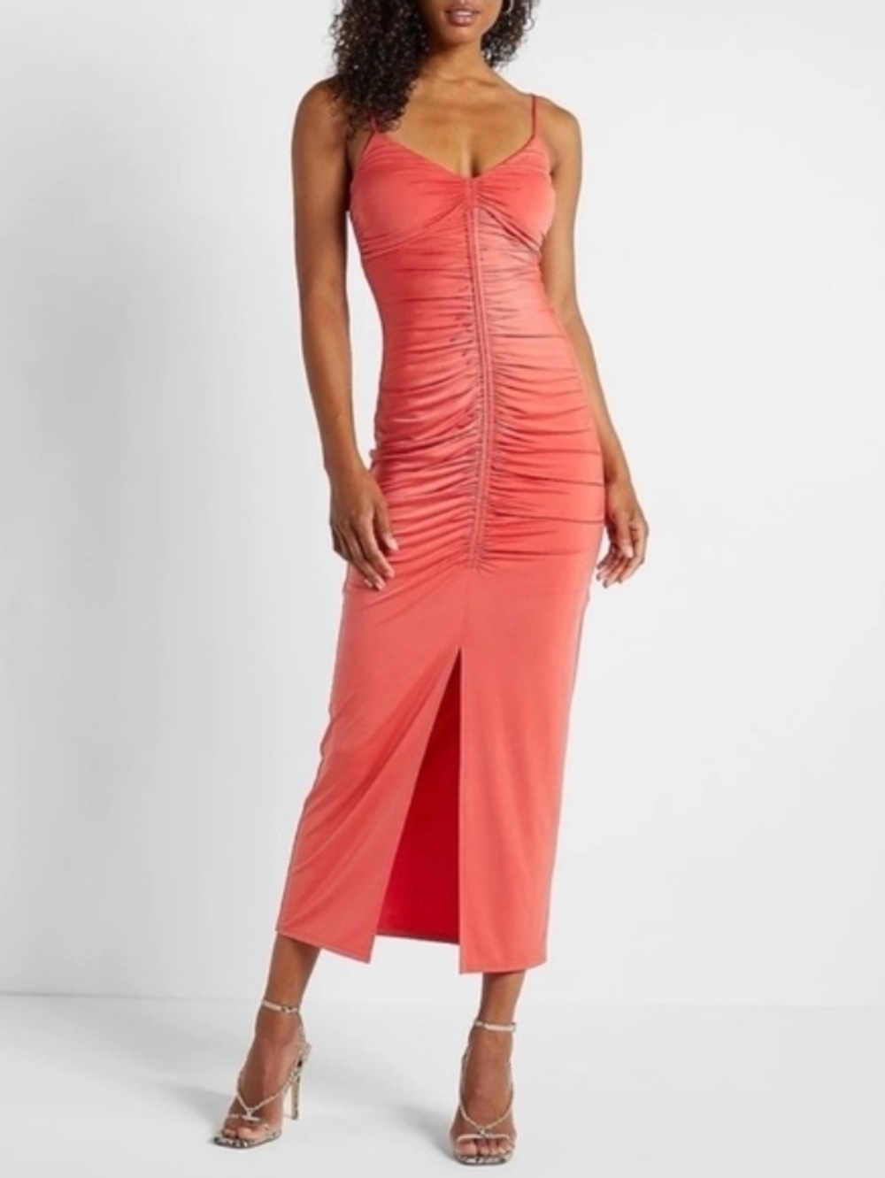 Express Body Contour Dress with Built-in shape wear Coral Size Large
